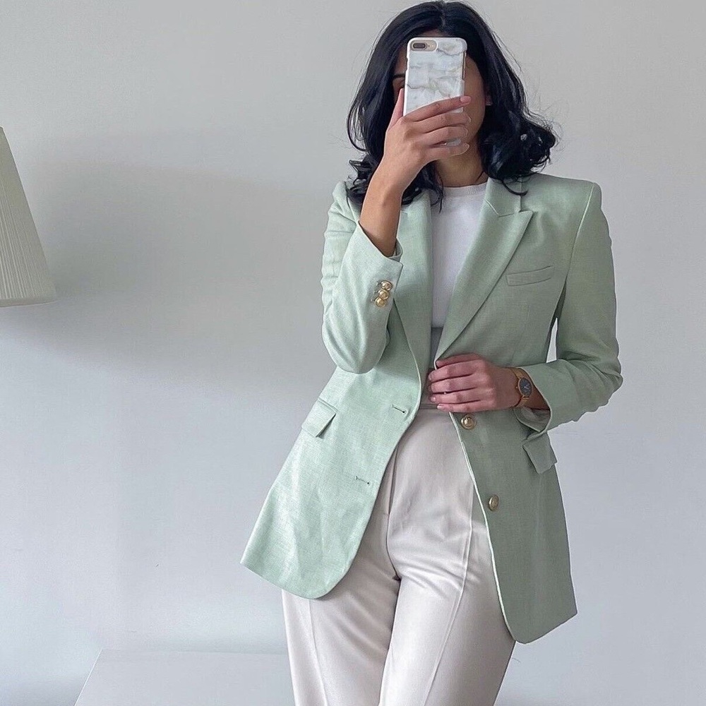 NWT ZARA FITTED BLAZER WITH GOLDEN BUTTONS LIGHT GREEN